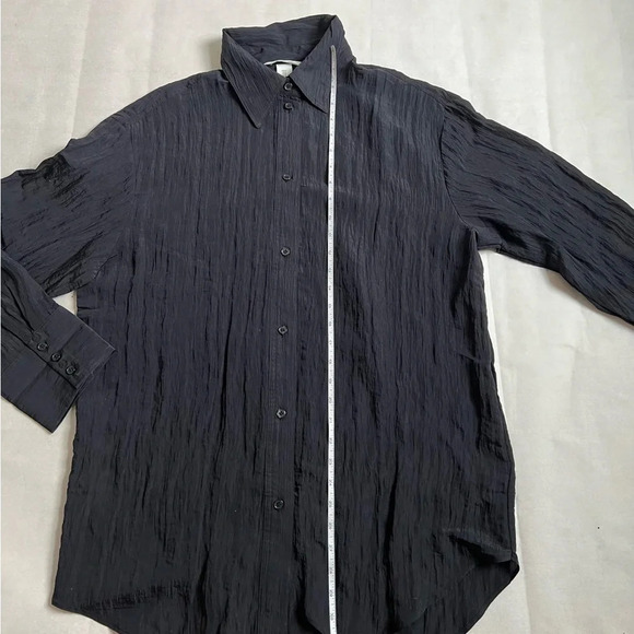 H&M Women Black Crinckle Chiffon Tunic Top Blouse Button Shirt size medium - Picture 5 of 9